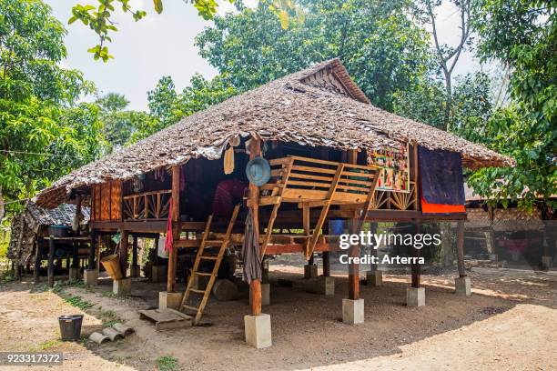 Traditional wooden house on stilts in Kayin village near Hpa-an, Kayin State - Karen State, Myanmar - Burma.