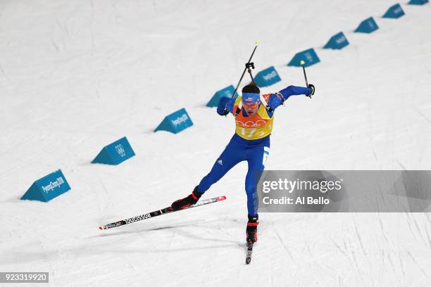 Tim Burke of the United States competes during the Men's 4x7.5km Biathlon Relay on day 14 of the PyeongChang 2018 Winter Olympic Games at Alpensia...