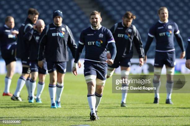 John Barclay, the Scotland captain looks on during the Scotland captain's run at Murrayfield on February 23, 2018 in Edinburgh, Scotland.