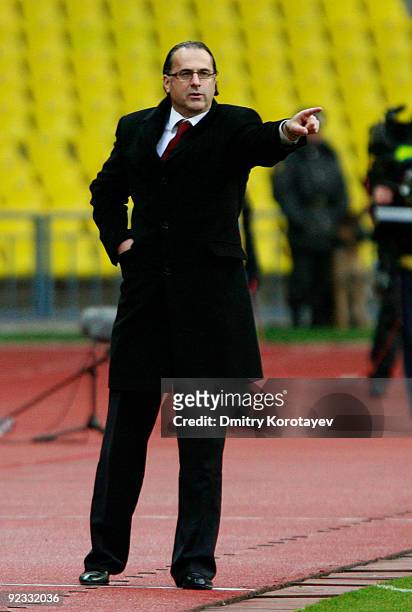 Head coach Miodrag Bozovic of FC Moscow looks on during the Russian Football League Championship match between PFC CSKA Moscow and FC Moscow at the...