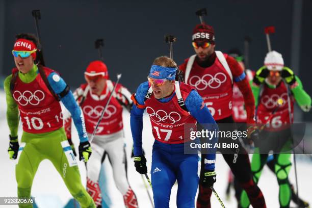 Lowell Bailey of the United States competes during the Men's 4x7.5km Biathlon Relay on day 14 of the PyeongChang 2018 Winter Olympic Games at...