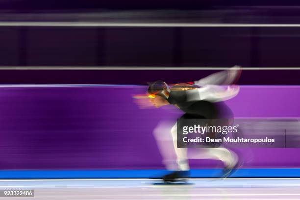 Nico Ihle of Germany competes during the Speed Skating Men's 1,000m on day 14 of the PyeongChang 2018 Winter Olympic Games at Gangneung Oval on...