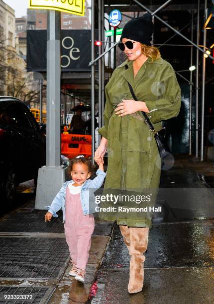 Model Chrissy Teigen is seen walking in Soho with her Baby on February 22, 2018 in New York City.