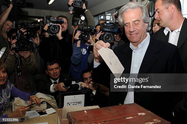 Uruguay's current President Tabare Vazquez casts his vote during a Presidential general elections on October 25, 2009 in Montevideo, Uruguay.
