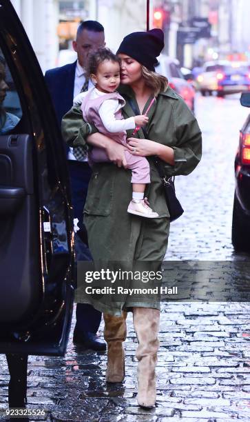 Model Chrissy Teigen is seen walking in Soho with her Baby on February 22, 2018 in New York City.