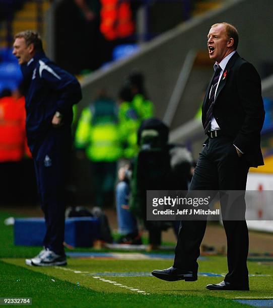 Manager Gary Megson of Bolton Wanderers reacts during the Barclays Premier League match between Bolton Wanderers and Everton at Reebok Stadium on...
