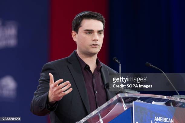 Ben Shapiro, host of his online political podcast The Ben Shapiro Show, at the Conservative Political Action Conference sponsored by the American...