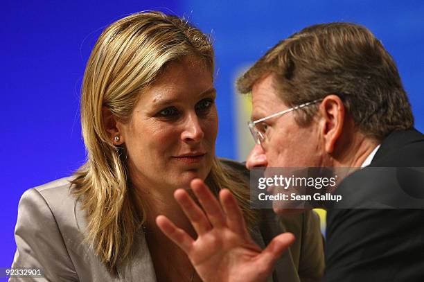 Guido Westerwelle, head of the German Free Democrats and new Vice Chancellor and Foreign Minister designate, and Silvana Koch-Mehrin, FDP delegate to...