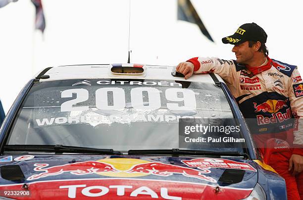 Sebastien Loeb of France and Citroen Total WRT and reflects on winning the World Championship and the Wales Rally GB at Cardiff Bay on October 25,...