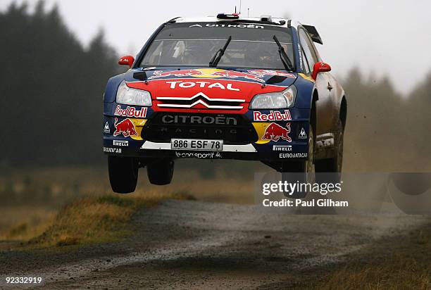 Sebastien Loeb of France and Citroen Total WRT drives the Citroen C4 WRC during stage fifteen of the Wales Rally GB at Port Talbot on October 25,...