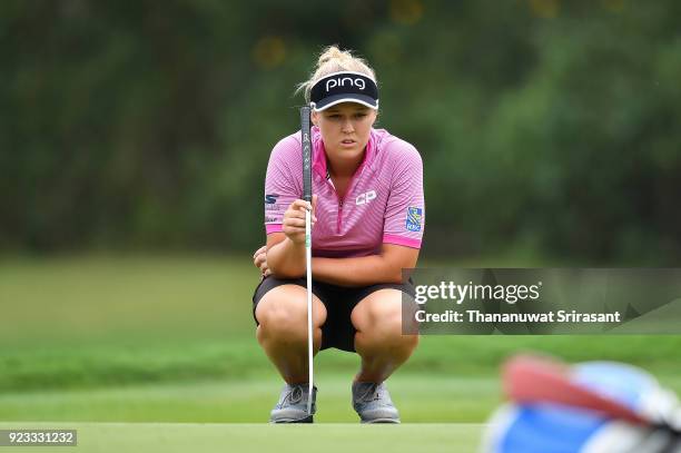 Brooke M. Henderson of Canada looks on green during the Honda LPGA Thailand at Siam Country Club on February 23, 2018 in Chonburi, Thailand.