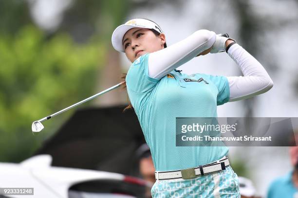 In Gee Chun of Republic of Korea tees of at 8th hole during the Honda LPGA Thailand at Siam Country Club on February 23, 2018 in Chonburi, Thailand.