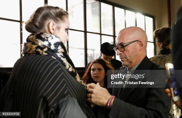 Fashion designer Antonio Marras backstage ahead of his show during Milan Fashion Week Fall/Winter 2018/19 on February 23, 2018 in Milan, Italy.