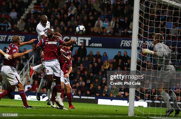 William Gallas of Arsenal scores during the Barclays Premier League match between West Ham United and Arsenal at Boleyn Ground on October 25, 2009 in...