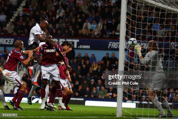 William Gallas of Arsenal scores during the Barclays Premier League match between West Ham United and Arsenal at Boleyn Ground on October 25, 2009 in...