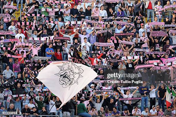 Supporters of Palermo during the Serie A match between US Citta di Palermo and Udinese Calcio at Stadio Renzo Barbera on October 25, 2009 in Palermo,...