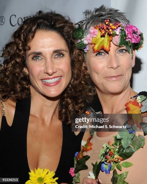 Actress Melina Kanakaredes and actress Jamie Lee Curtis attend the CAAF Dream Halloween Fundraiser at the Barker Hanger on October 24, 2009 in Santa...