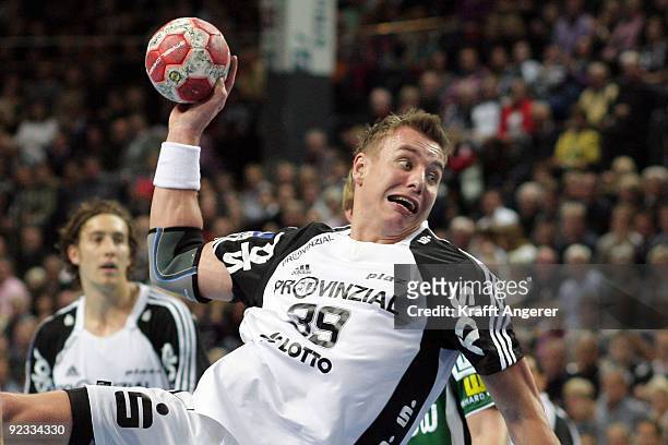 Filip Jicha of Kiel in action during the Toyota Handball Bundesliga match between THW Kiel and Frisch Auf Goeppingen at the Sparkassen Arena on...
