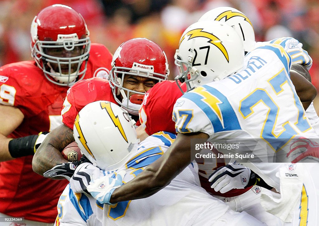 Running back Larry Johnson of the Kansas City Chiefs is stopped by News  Photo - Getty Images