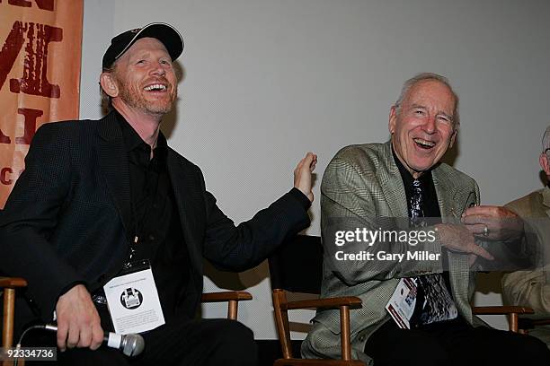Director Ron Howard and Capt. Jim Lovell, commander of the Apollo 13 space mission at a screening of the Ron Howard film at the Paramount Theater...