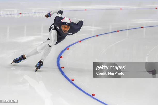 Shani Davis of United States at 1000 meter speedskating at winter olympics, Gangneung South Korea on February 23, 2018.