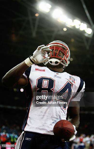 Benjamin Watson of the New England Patriots celebrates during the NFL International Series match between New England Patriots and Tampa Bay...