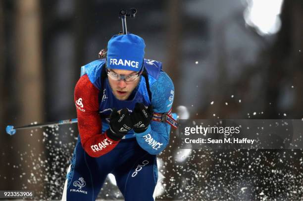 Antonin Guigonnat of France competes during the Men's 4x7.5km Biathlon Relay on day 14 of the PyeongChang 2018 Winter Olympic Games at Alpensia...