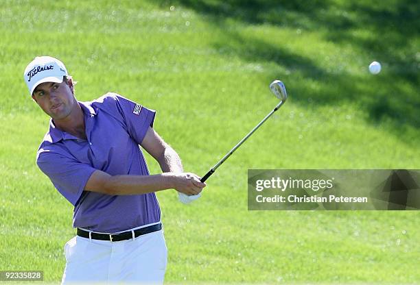 Webb Simpson chips onto the ninth hole green during the fourth round of the Frys.com Open at Grayhawk Golf Club on October 25, 2009 in Scottsdale,...