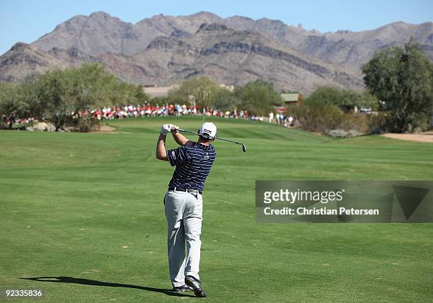 Troy Matteson hits hits second shot from the fairway on the ninth hole during the fourth round of the Frys.com Open at Grayhawk Golf Club on October...