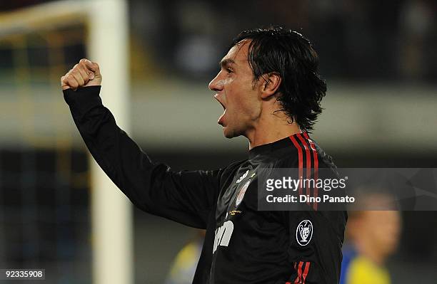 Alessandro Nesta of AC Milan celebrates after scoring their first goal during the Serie A match between AC Chievo Verona and AC Milan at Stadio...
