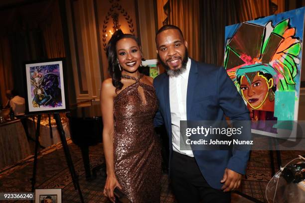 Gala co-Chair Janell Snowden and Demont "Peekaso" Pinder attend the 2018 AFUWI Gala at The Pierre Hotel on February 22, 2018 in New York City.