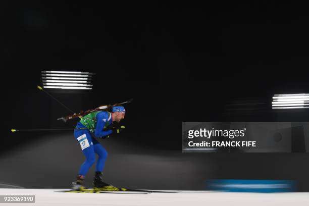 S Sean Doherty competes in the men's 4x7,5km biathlon relay event during the Pyeongchang 2018 Winter Olympic Games on February 23 in Pyeongchang. /...