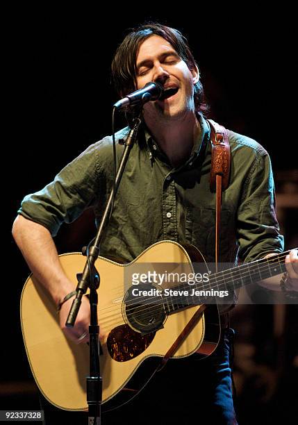 Conor Oberst of Monsters of Folk performs at the 23rd Annual Bridge School Benefit at Shoreline Amphitheatre on October 24, 2009 in Mountain View,...