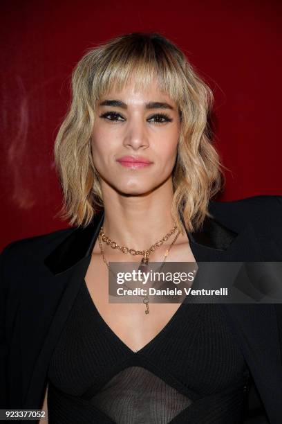 Sofia Boutella attends the Roberto Cavalli show during Milan Fashion Week Fall/Winter 2018/19 on February 23, 2018 in Milan, Italy.