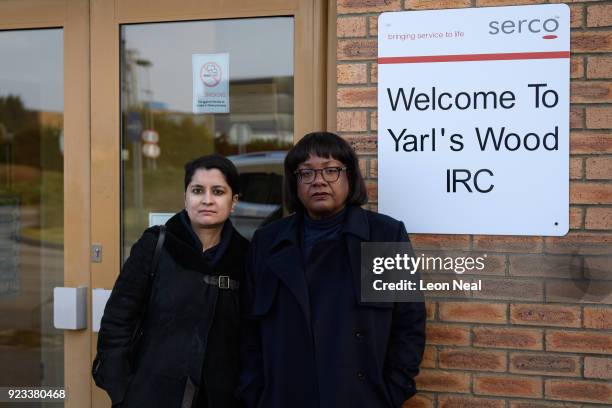 Shadow Home Secretary Diane Abbott and Shadow Attorney General Shami Chakrabarti arrive at the Yarl's Wood Immigration Detention Centre on February...