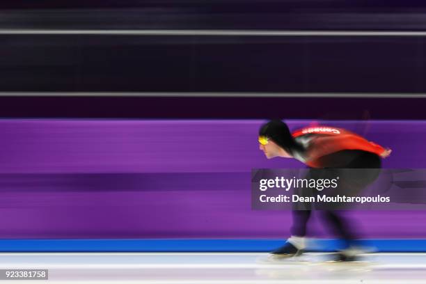 Vincent De Haitre of Canada competes during the Speed Skating Men's 1000m on day 14 of the PyeongChang 2018 Winter Olympic Games at Gangneung Oval on...