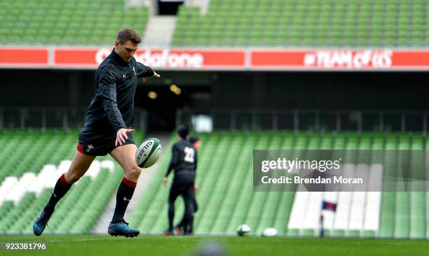 Dublin , Ireland - 23 February 2018; Dan Biggar during the Wales Rugby captain's run at the Aviva Stadium in Dublin.