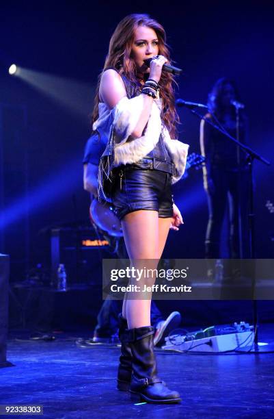 Singer Miley Cyrus performs onstage during City of Hope's 2nd Annual Concert For Hope at Nokia Theatre L.A. Live on October 25, 2009 in Los Angeles,...