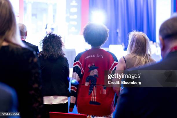 An attendee wears an Uncle Sam sweater at the Conservative Political Action Conference in National Harbor, Maryland, U.S., on Friday, Feb. 23, 2018....