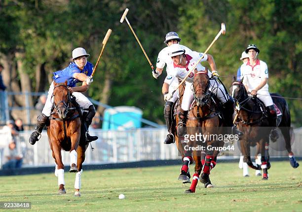 La Aguada player Miguel Novillo Astrada conducts the ball during the Hurlingham Cup semifinal match against Pilara on October 25, 2009 in Buenos...