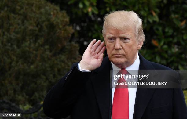 President Donald Trump takes questions from the media as he departs the South Lawn of the White House in Washington, DC en route the Nationael...