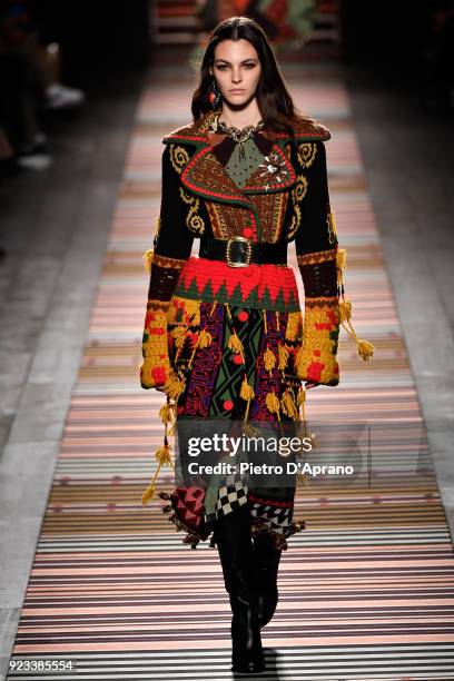 Vittoria Ceretti walks the runway at the Etro show during Milan Fashion Week Fall/Winter 2018/19 on February 23, 2018 in Milan, Italy.