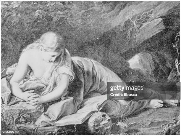 antike fotos von gemälden: magdalena von battoni - maria magdalena stock-grafiken, -clipart, -cartoons und -symbole