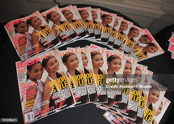 Magazines on display at the TEEN VOGUE'S Fashion University at the Hudson Theatre on October 25, 2009 in New York City.