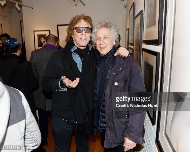 Photographers Mick Rock and Bob Gruen attend the "BOWIE" Photo Exhibit Opening Reception at Morrison Hotel Gallery on February 22, 2018 in New York...