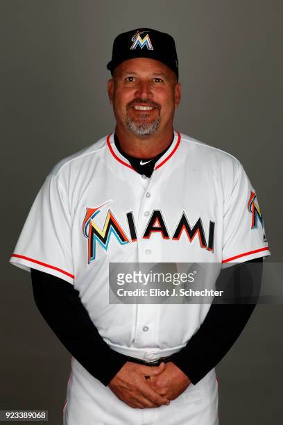 Third Base Coach Fredi Gonzalez of the Miami Marlins poses during Photo Day on Thursday, February 22, 2018 at Roger Dean Stadium in Jupiter, Florida.