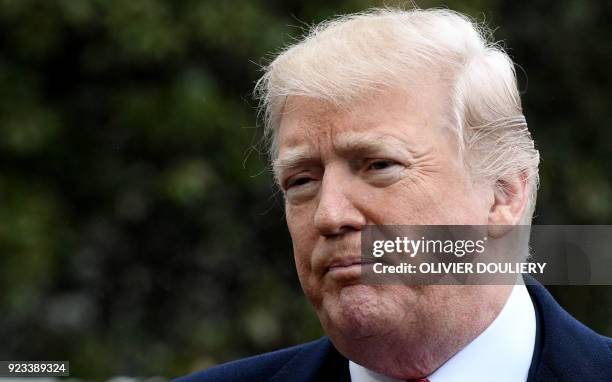 President Donald Trump takes questions from the media as he departs the South Lawn of the White House in Washington, DC en route the Nationael...