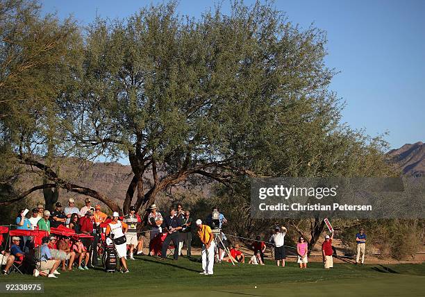 Rickie Fowler putts on the 17th hole green during the fourth round 2 hole playoff in the Frys.com Open at Grayhawk Golf Club on October 25, 2009 in...