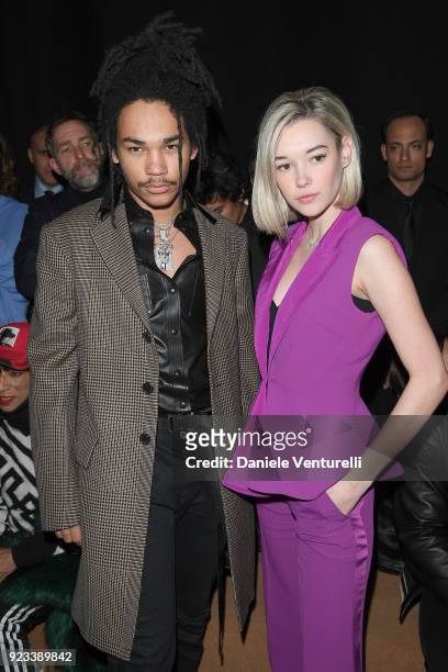 Luka Sabbat and Sarah Snyder attends the Roberto Cavalli show during Milan Fashion Week Fall/Winter 2018/19 on February 23, 2018 in Milan, Italy.