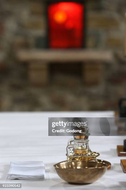 Rosans benedictine abbey. Catholic mass. Pair of cruets. France.